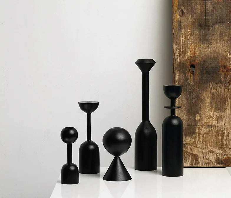 Black Wooden Candle Holder