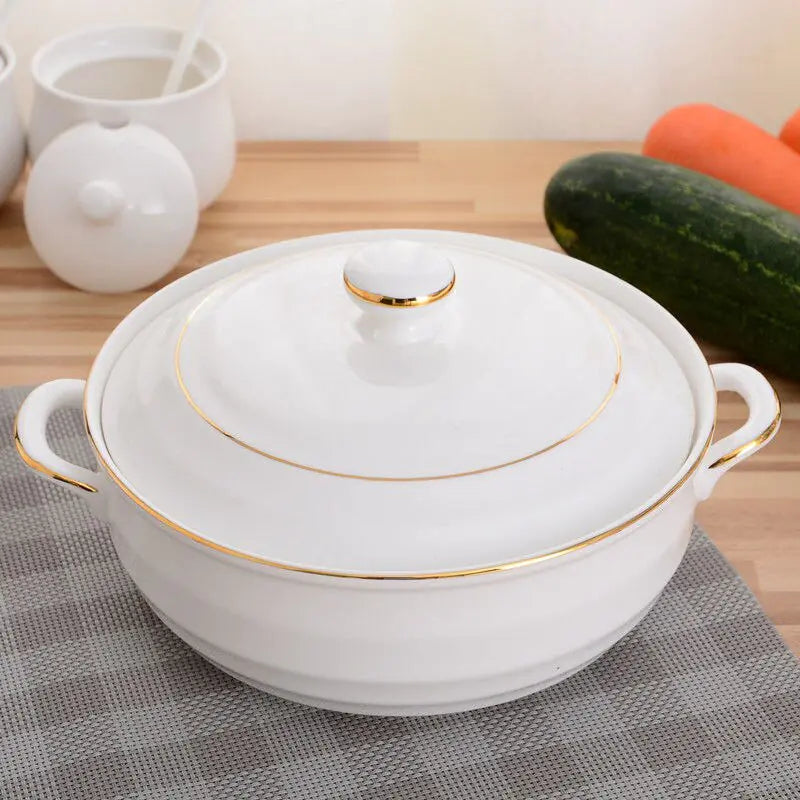 Large-capacity 1.4L Ceramic Soup Bowl with Lid