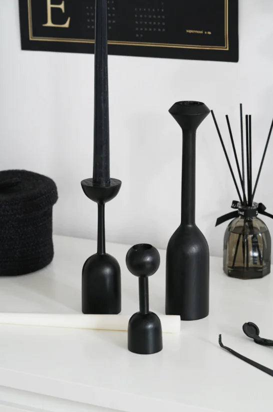 Black Wooden Candle Holder