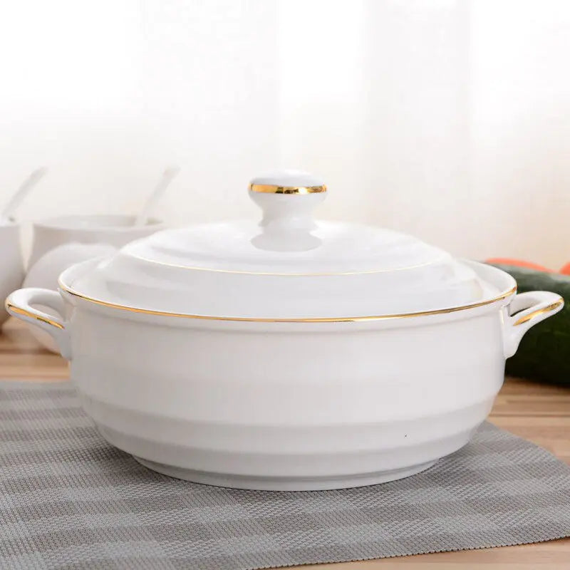 Large-capacity 1.4L Ceramic Soup Bowl with Lid